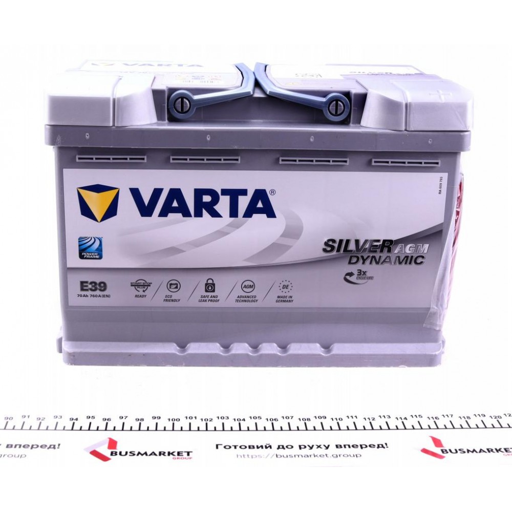 Акумуляторна батарея 70Ah/760A (278x175x190/+R/B13) (Start-Stop AGM) Silver Dynamic E39