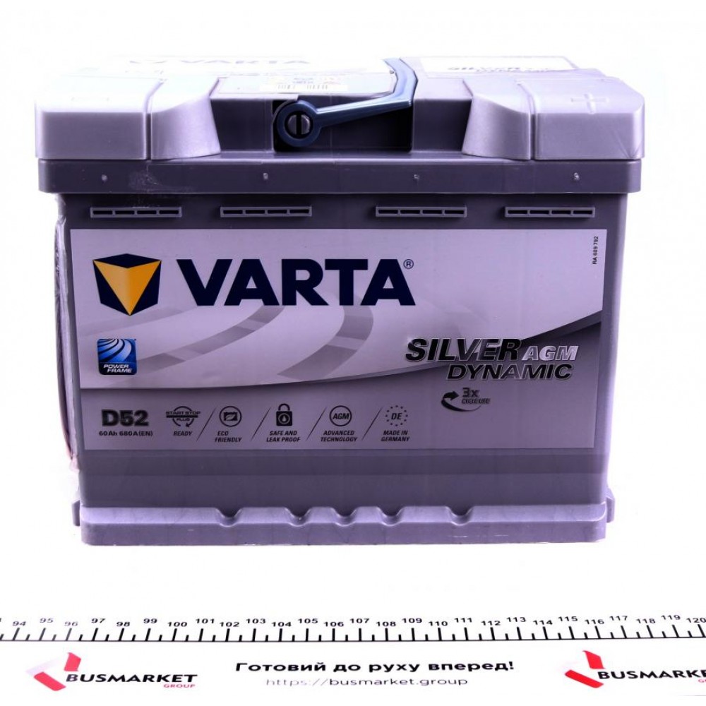 Акумуляторна батарея 60Ah/680A (242x175x190/+R/B13) (Start-Stop AGM) Silver Dynamic D52