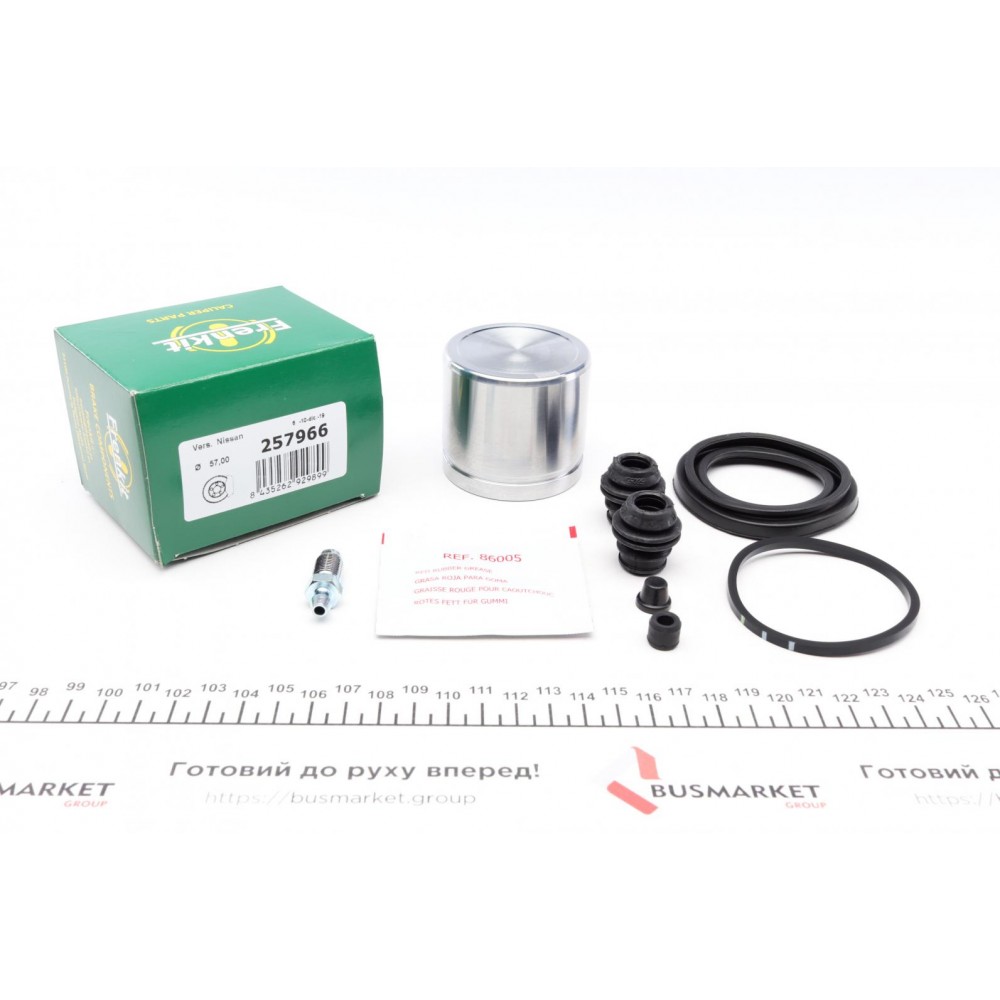 Ремкомплект супорта (переднього) Nissan Juke 10- (d=57mm) (+поршень) (Nissin)