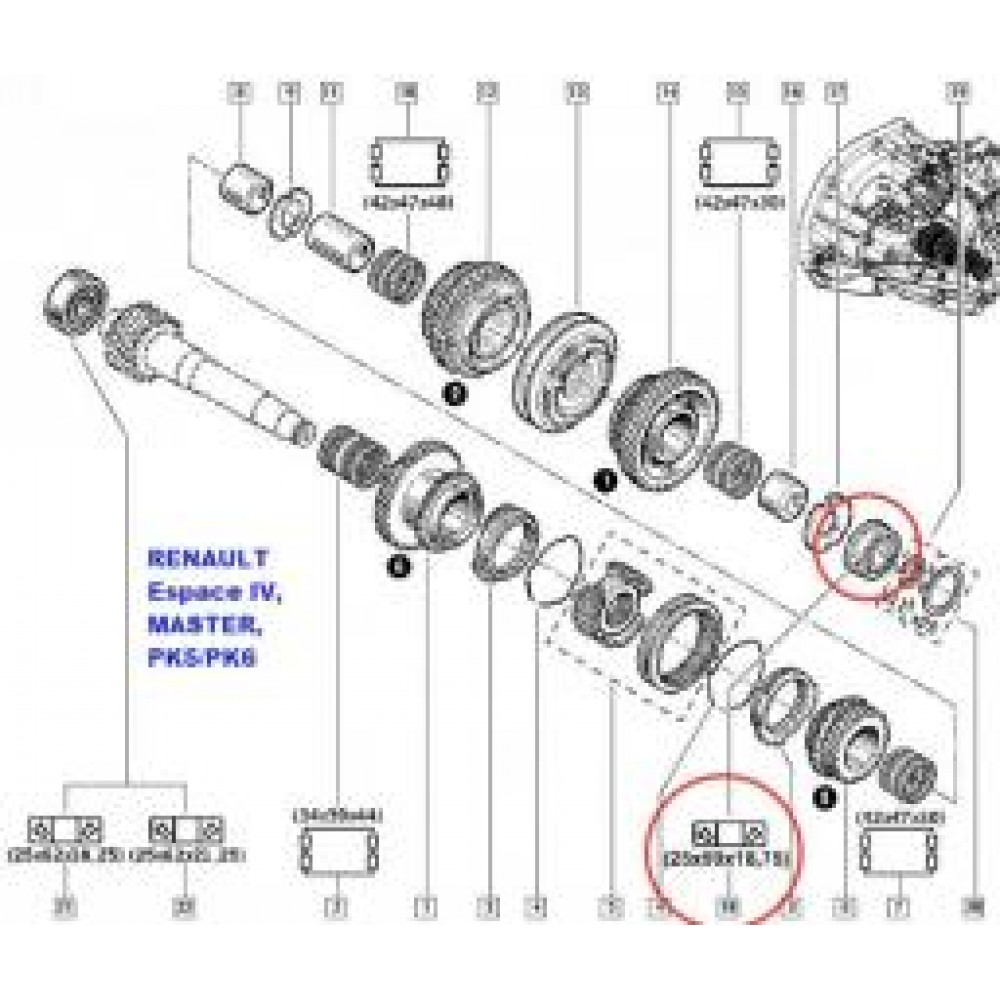 Підшипник КПП Renault Trafic 01-/Master 98- (25x54/59x18,75) PK5, PK6