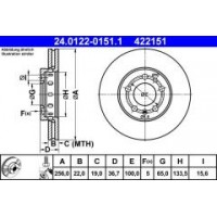 Диск гальмівний (передній) Skoda Fabia/Octavia 96-/Roomster 06-/VW Golf 97-06 (256x22)(з покр.)(вент)