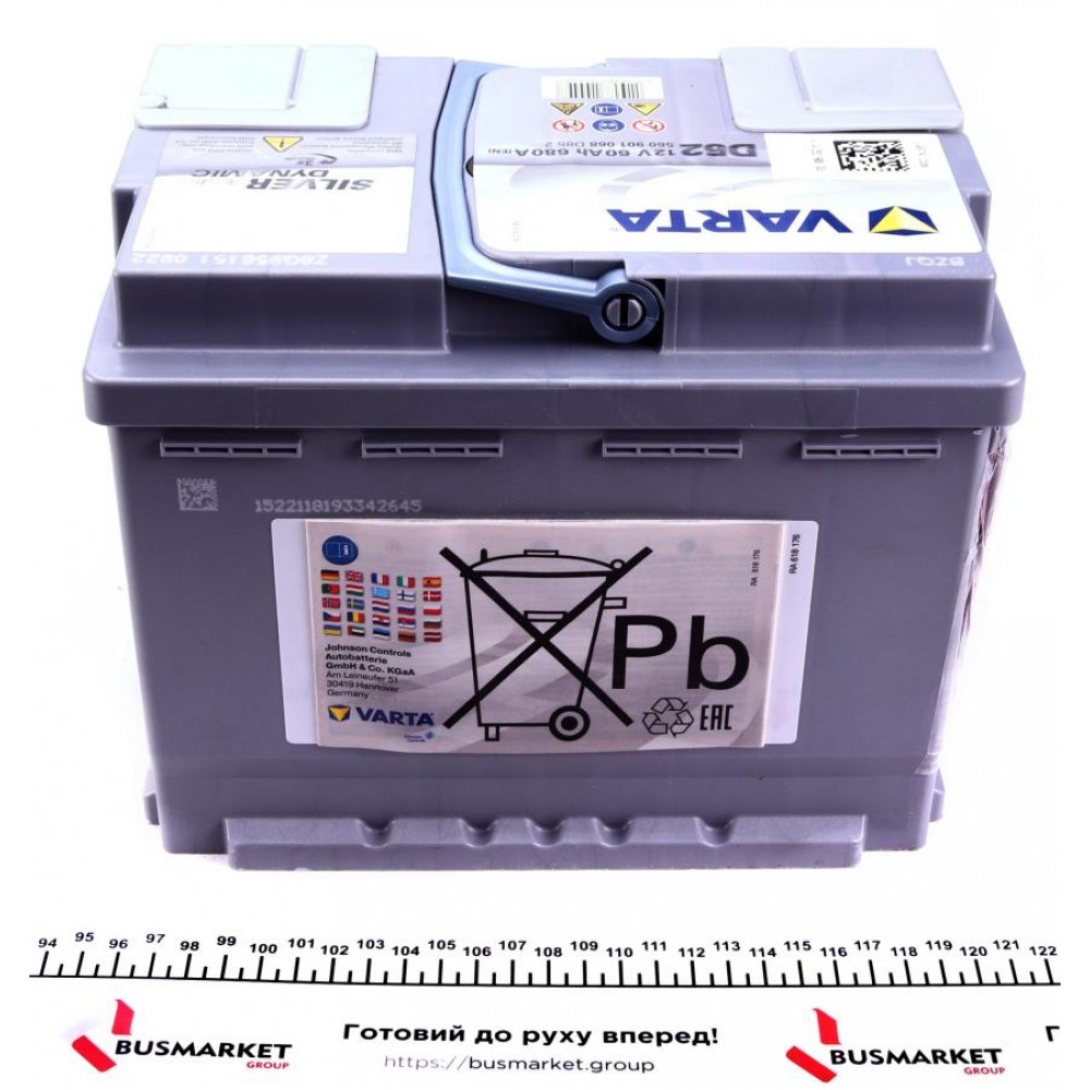 Акумуляторна батарея 60Ah/680A (242x175x190/+R/B13) (Start-Stop AGM) Silver Dynamic D52