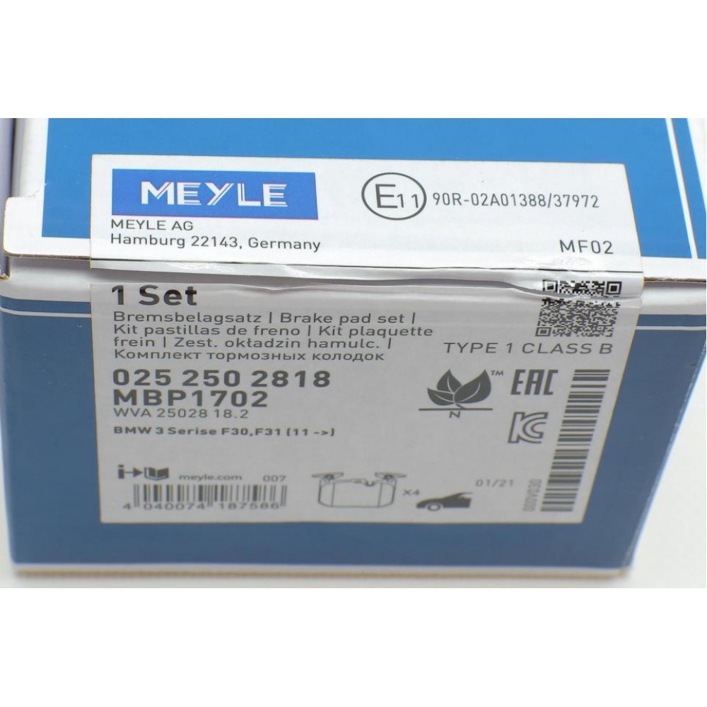 Колодки гальмівні (передні) BMW 1 (F20/F21)/ 3 (F30/F31/F34)/ i8 (I12) 11- (Brembo) B47/N13/N47/N55