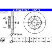 Диск гальмівний (передній) Ford Fiesta 00-08/Focus 98-04/Fusion 02-12 (258x22) (з покр.) (вент.)