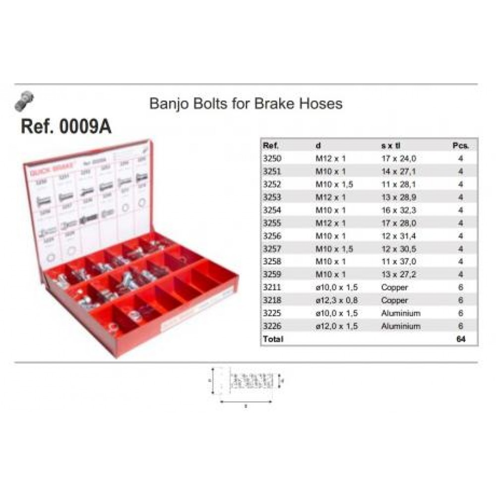 Комплект болтів Banjo (банжо) M10x1-M12x1/11x28.1-17x28/ + шайби d=10x1.5-12.3x0.8 (64 шт.)