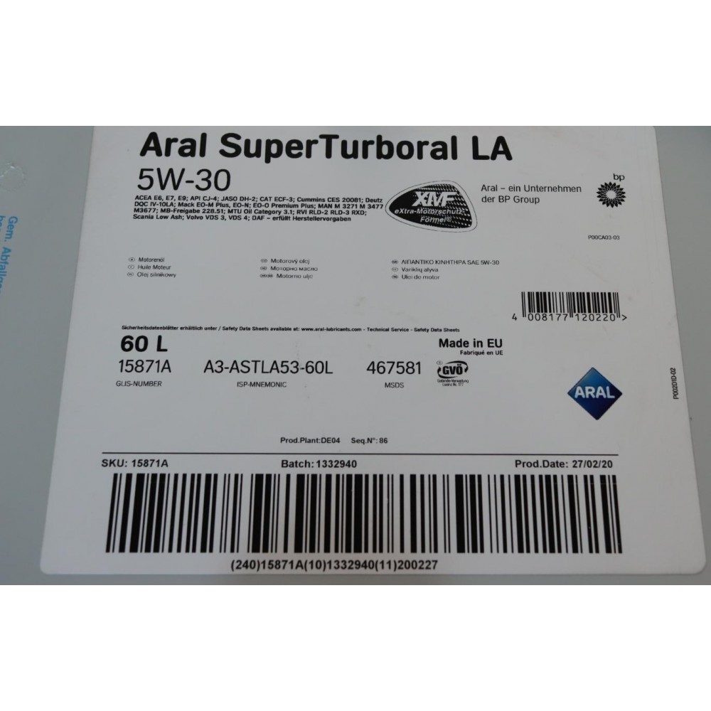 Олива 5W30 SuperTurboral LA (60L) (MB228.51/Renault RLD-2/RXD/Volvo VDS-3) (не постачається)