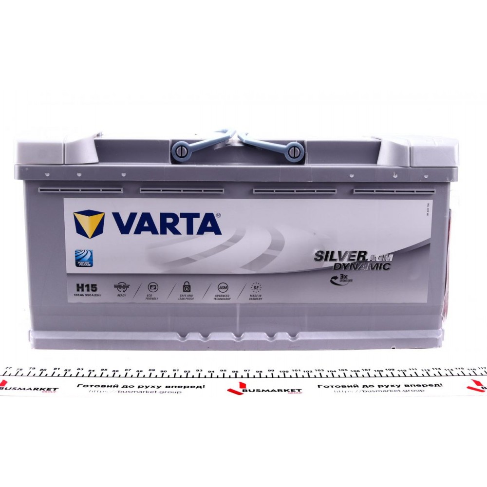 Акумуляторна батарея 105Ah/950A (393x175x190/+R/B13) (Start-Stop AGM) Silver Dynamic H15