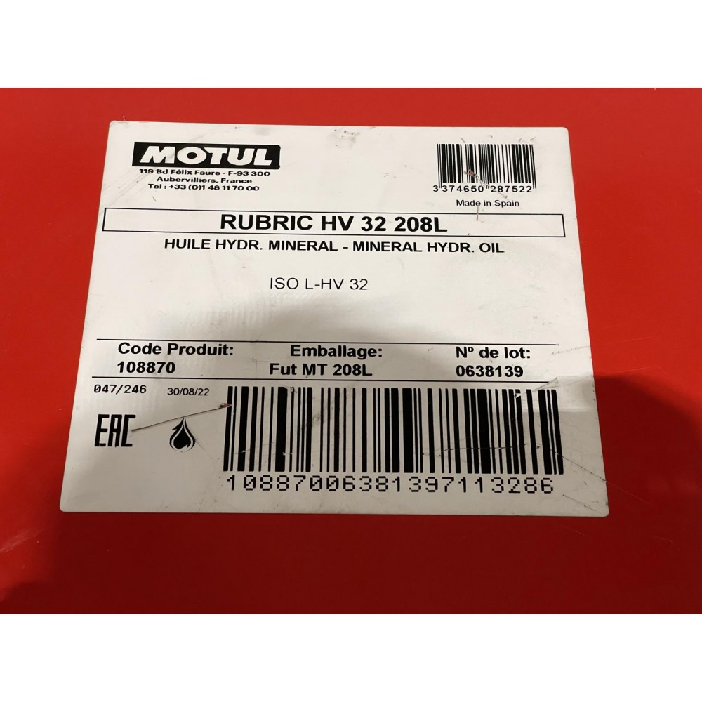 Рідина гідравлічна Rubric HV 32 (208L)