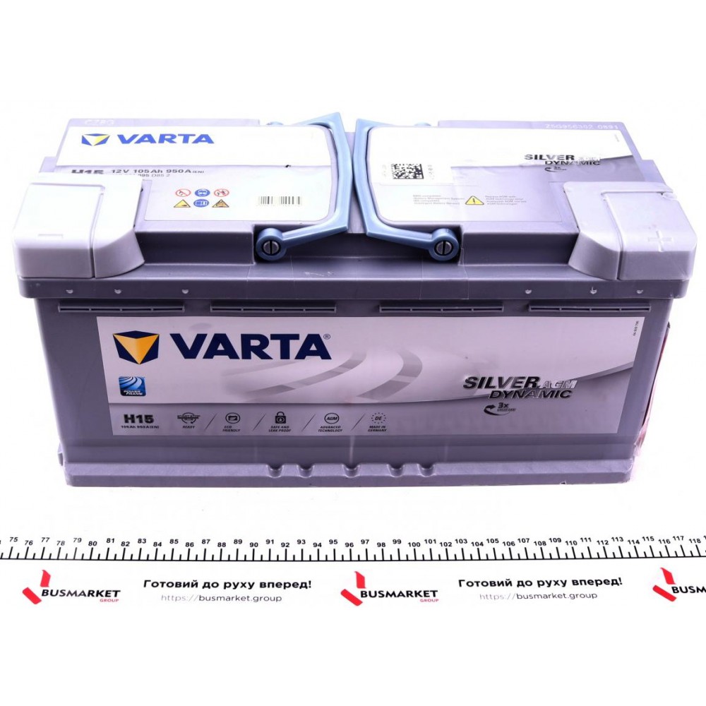 Акумуляторна батарея 105Ah/950A (393x175x190/+R/B13) (Start-Stop AGM) Silver Dynamic H15