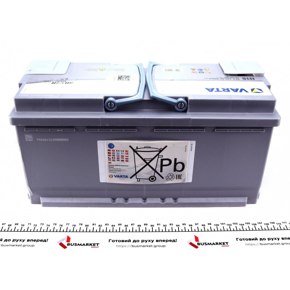 Акумуляторна батарея 105Ah/950A (393x175x190/+R/B13) (Start-Stop AGM) Silver Dynamic H15