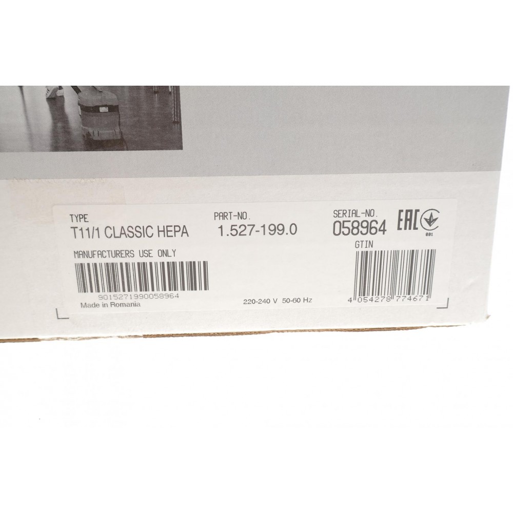 Пилосос для сухого прибирання T 11/1 Classic Hepa (850Вт)