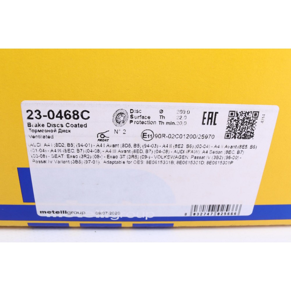 Диск гальмівний (передній) Audi A4 95-08/Seat Exeo 08-13/VW Passat 96-00 (280x22) (з покр.) (вент.)