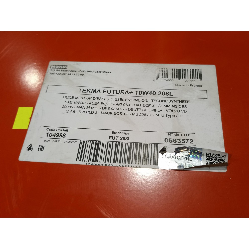 Олива 10W40 Tekma Futura+ SAE (208L) (MB 228.31/MTU TYPE 2.1/MAN 3775/DEUTZ DQC III-LA)