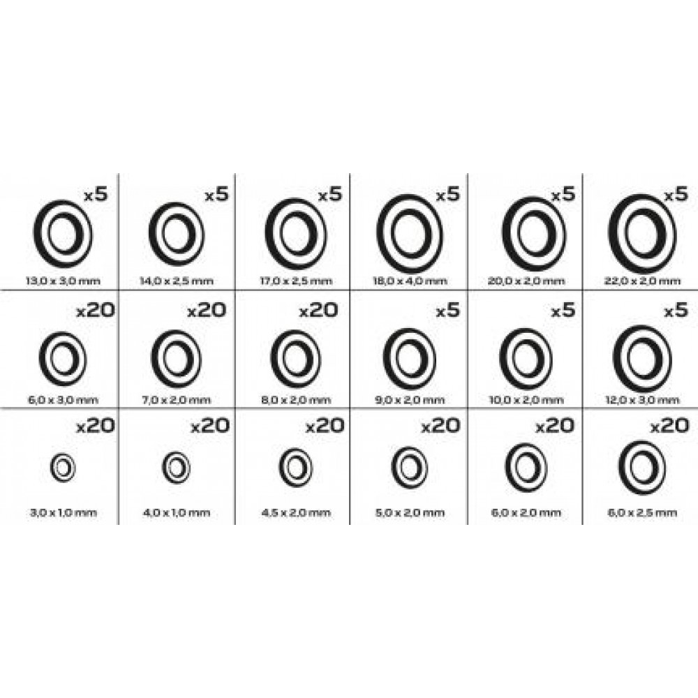 Набір кілець ущільнюючих (к-кт 225шт) O-ring (3x1mm-22x2mm)