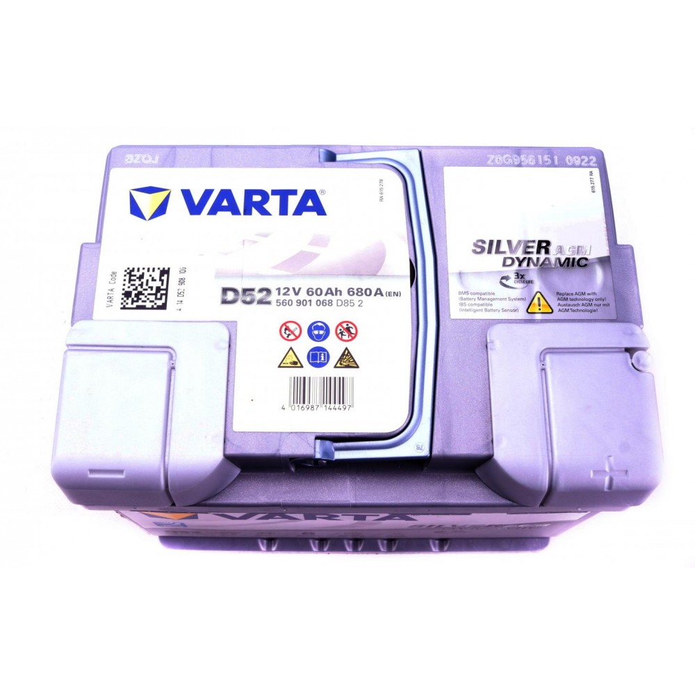 Акумуляторна батарея 60Ah/680A (242x175x190/+R/B13) (Start-Stop AGM) Silver Dynamic D52