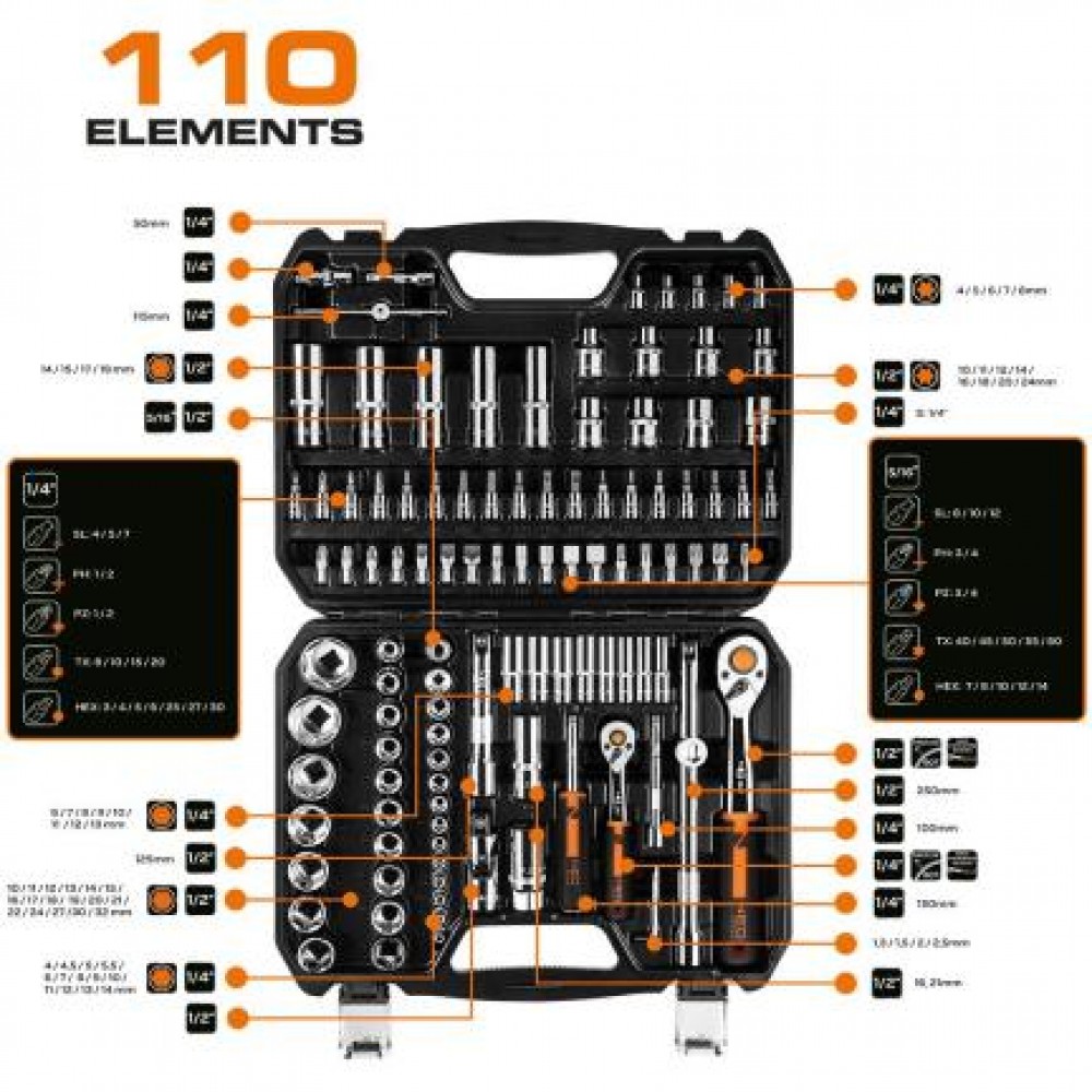 Набір головок Torx (110 предметів) 1/4