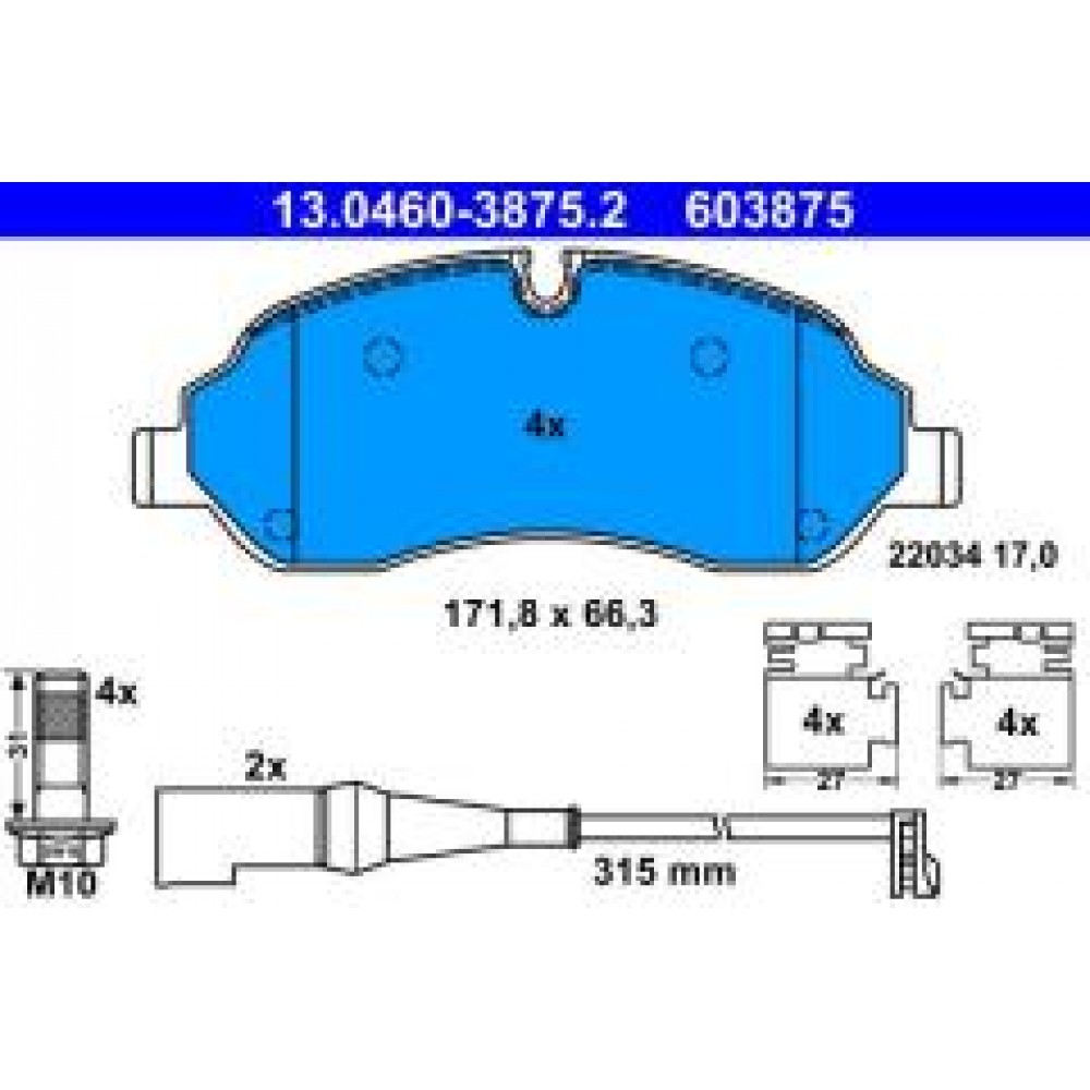 Колодки гальмівні (передні) Ford Tourneo Custom/Transit Custom/Transit V363 12- (BOSCH) (+датчики) (спарка)