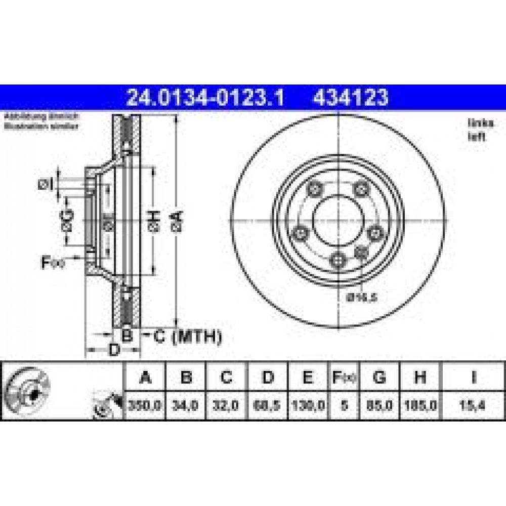 Диск гальмівний (передній) Audi Q7 06-15/Porsche Cayenne/VW Touareg 02-10 (350x34) (L) (вент.) (с покрытием)