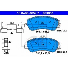 Комплект гальмівних колодок з 4 шт. дисків ATE 13.0460-3852.2