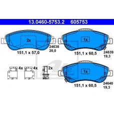 Комплект гальмівних колодок з 4 шт. дисків ATE 13.0460-5753.2