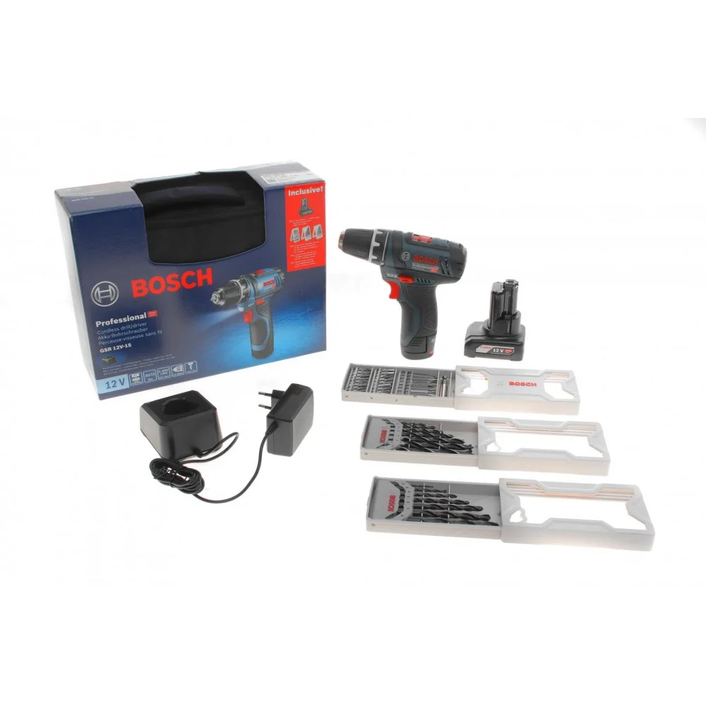 Шуруповерт акумуляторний GSR 12V-15 Professional (30Nm/12V) (+ 2 АКБ+з/у+2 набори свердел+25 біт)