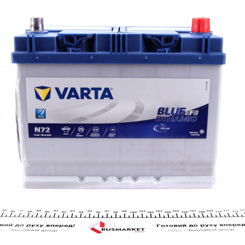 Акумуляторна батарея 72Ah/760A (261x175x220/+R/B01) (Start-Stop EFB) Blue Dynamic N72 Азія