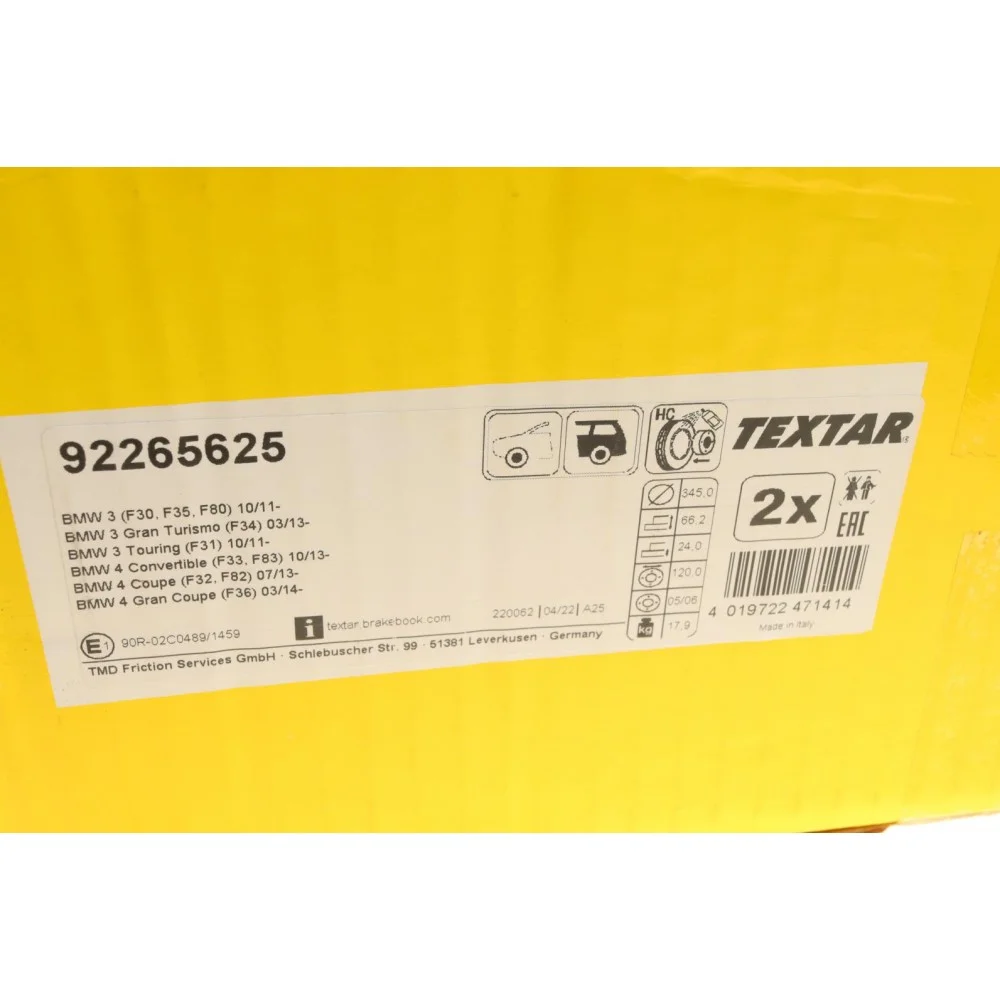 Диск гальмівний (задній) BMW 3 (F30/F80/F34)/4 (F36/F33/F83) 11-(345x24) PRO+