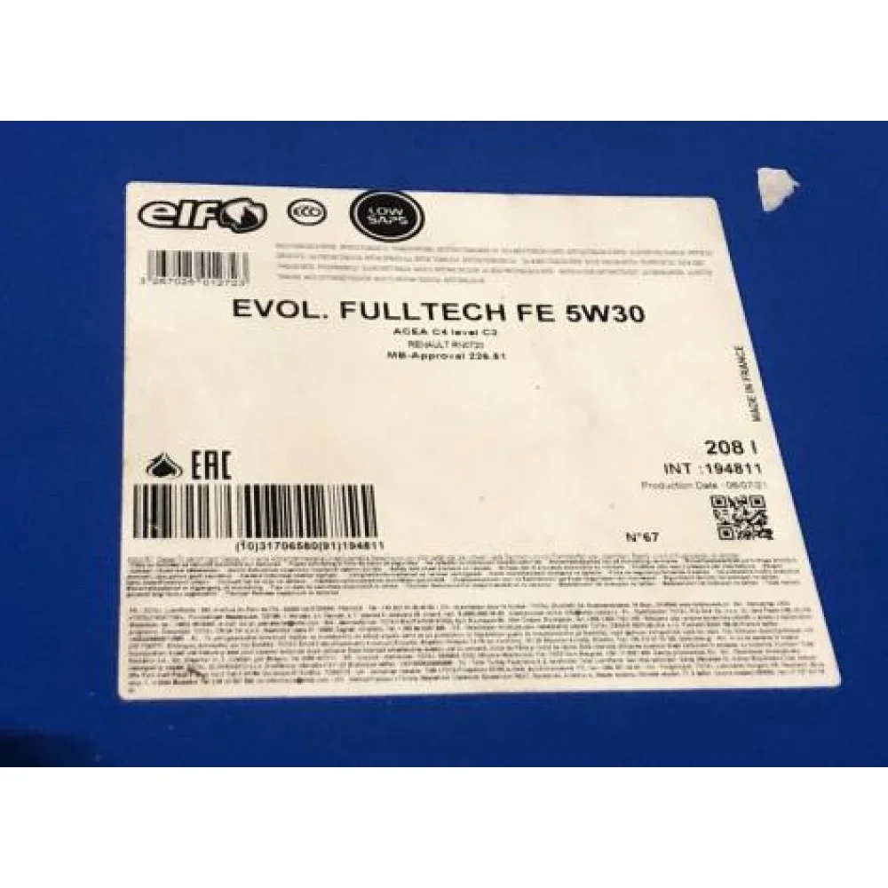 Олива 5W30 Evolution Full-Tech FE (208L) (C4/RN 0720/MB226.51)