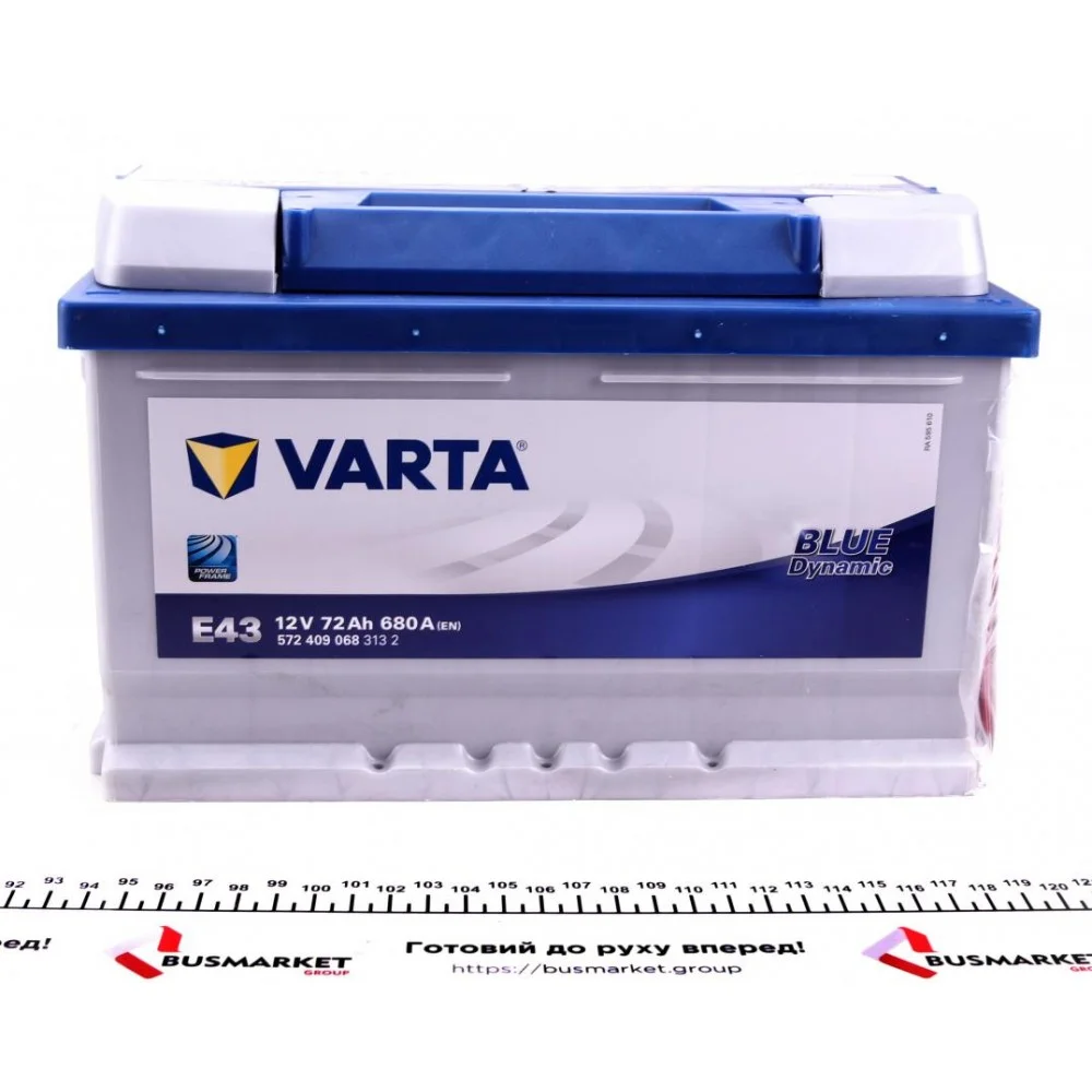 Акумуляторна батарея 72Ah/680A (278x175x175/+R/B13) Blue Dynamic E43