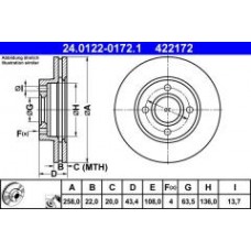 Диск гальмівний (передній) Ford Fiesta 00-08/Focus 98-04/Fusion 02-12 (258x22) (з покр.) (вент.)